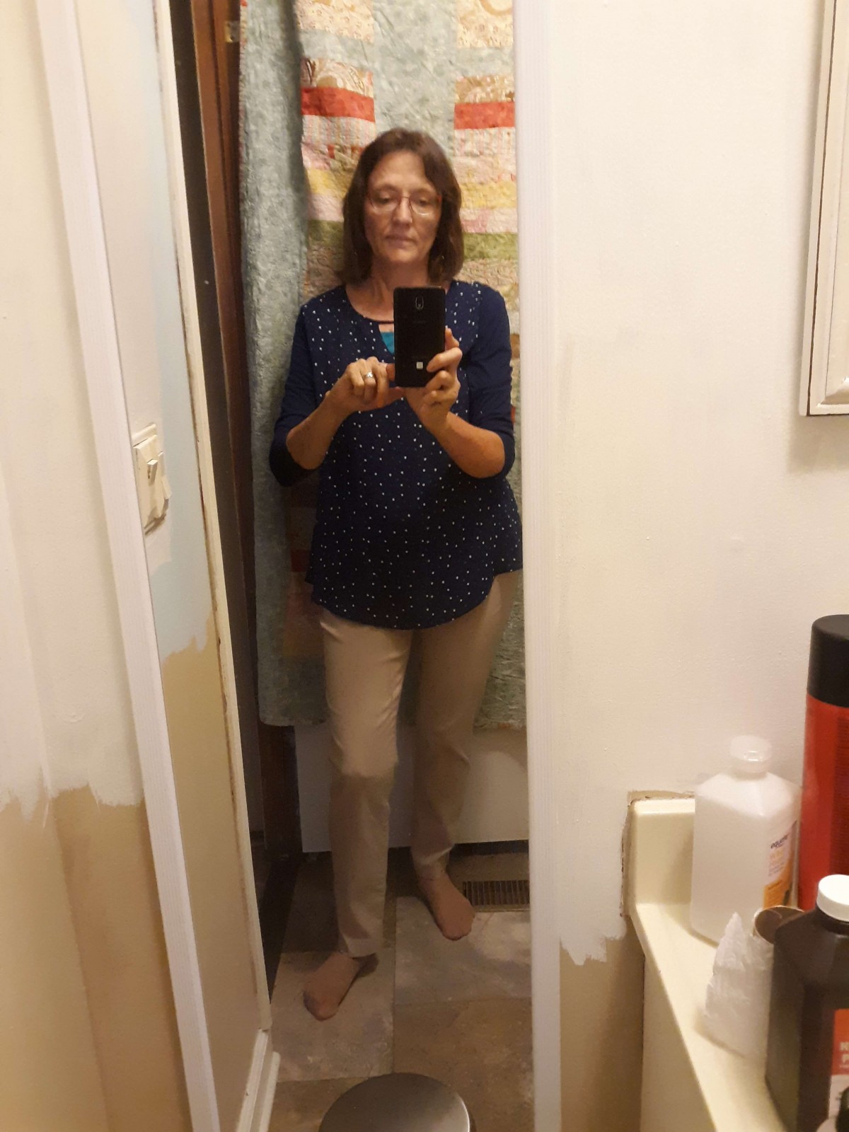 I know, bathroom photos are the worst! And I'm about to remodel it. But it's the only full length mirror I have.